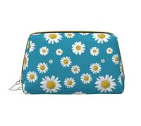 VOSERY Borsa per il trucco, Borse cosmetiche Borsa da toilette da viaggio per le donne, Borsa per il trucco di grande capacità, Borsa per il trucco blu con margherite, Borsa per il trucco carina