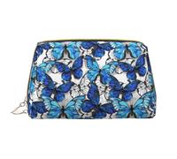 VOSERY Borsa per il trucco, Borse cosmetiche Borsa da toilette da viaggio per le donne, Borsa per il trucco di grande capacità, Borsa per il trucco con farfalle blu e bianche, graziosa custodia per il