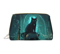VOSERY Borsa per il trucco, Borse cosmetiche Borsa da toilette da viaggio per le donne, Halloween Vintage Skull Black Cat Make up Bag, Grande Capacità Makeup Bag Organizer, Simpatico sacchetto di