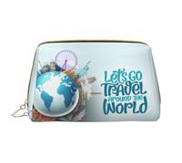 VOSERY Borsa per il trucco, Borse cosmetiche Borsa da toilette da viaggio per le donne, Let's go Travel Around the World Make up Bag, Organizzatore di borsa per il trucco di grande capacità, Sacchetto