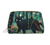 VOSERY Borsa per il trucco, Borse cosmetiche Borsa da toilette da viaggio per le donne, Mistico gatto nero lucciole borsa per il trucco, Borsa per il trucco di grande capacità, Borsa per il trucco