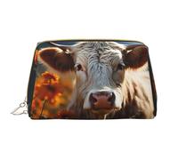 VOSERY Borsa per il trucco, Borse cosmetiche Borsa da toilette da viaggio per le donne, Mucca di girasole nel campo di fiori, Borsa per il trucco di grande capacità, Borsa per trucco carina, Custodia