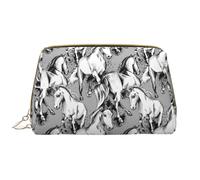 VOSERY Borsa per il trucco, Borse cosmetiche Borsa da toilette da viaggio per le donne, Organizzatore di borsa per il trucco di grande capacità, Sketch Cute Horse Black White Make up Bag, Simpatico