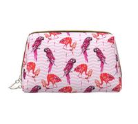 VOSERY Borsa per il trucco, Borse cosmetiche Borsa da toilette da viaggio per le donne, Organizzatore di borsa per il trucco di grande capacità, Borsa per il trucco rosa con parrocchetto, fenicottero