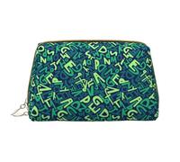 VOSERY Borsa per il trucco, Borse cosmetiche Borsa da toilette da viaggio per le donne, Organizzatore di borsa per il trucco di grande capacità, Borsa per il trucco verde con stampa di lettere