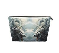 VOSERY Borsa per il trucco in pelle, borsa per cosmetici da viaggio da donna, borsa per trucco con drago bianco nuvola, borsa per il trucco carina, borsa per il trucco impermeabile