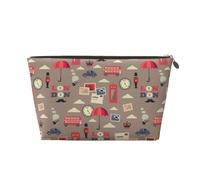VOSERY Borsa per il trucco in pelle, borsa per cosmetici da viaggio da donna, borsa per trucco con motivo a timbro Londra, borsa per il trucco carina, borsa per il trucco impermeabile
