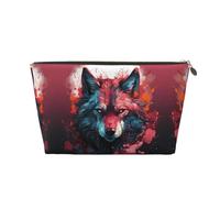 VOSERY Borsa per il trucco in pelle, borsa per cosmetici da viaggio da donna, borsa per trucco con testa di lupo con fiamma rossa, borsa per il trucco carina, borsa per il trucco impermeabile