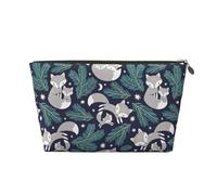 VOSERY Borsa per il trucco in pelle, borsa per cosmetici da viaggio da donna, borsa per trucco da donna, borsa per il trucco con foglie verdi volpe grigia, borsa per il trucco carina, borsa per il