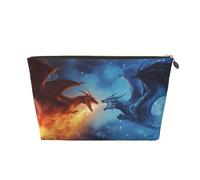 VOSERY Borsa per il trucco in pelle, borsa per cosmetici da viaggio da donna, drago di fuoco rosso e blu, organizer per trucchi, borsa per il trucco carina, borsa impermeabile per il trucco