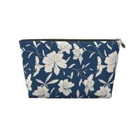 VOSERY Borsa per il trucco in pelle, borsa per cosmetici da viaggio per donne, fiori di giglio, blu navy, borsa per il trucco, graziosa borsa per il trucco, borsa impermeabile per il trucco