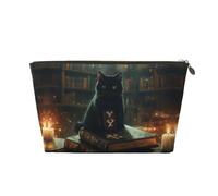 VOSERY Borsa per il trucco in pelle, borsa per cosmetici da viaggio per donne, Halloween gatto nero misterioso borsa per il trucco organizer, carino sacchetto per il trucco, borsa impermeabile per il