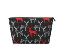 VOSERY Borsa per il trucco in pelle, borsa per cosmetici da viaggio per donne, semplice cervo dipinto a mano rosso bianco borsa per il trucco, borsa per il trucco carina, borsa per il trucco