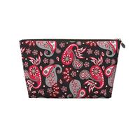 VOSERY Borsa per il trucco in pelle, trousse da viaggio per donne, borsa da toilette da donna, borsa per il trucco con motivo cachemire rosso, grigio, nero, organizer per trucchi, carino sacchetto per