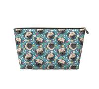 VOSERY Borsa per il trucco in pelle, trousse da viaggio per donne, borsa per trucco con testa di carlino e fiori, borsa per il trucco carina, borsa per il trucco, borsa impermeabile per il trucco