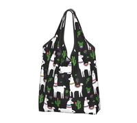 VOSERY Borsa per la spesa, pieghevole, con manici, motivo: lama, alpaca, cactus, nera, simpatica, riutilizzabile, per la spesa, nero, 1 PC