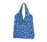 VOSERY Borsa per la spesa riutilizzabile con aerei nel cielo borse della spesa per la spesa borsa di totalizzatore pieghevole con manici, Nero, 1 PC