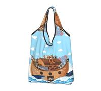 VOSERY Borsa per la spesa riutilizzabile con animali sull'arca di Noè, borsa per la spesa, pieghevole, con manici, nero, 2 PCS