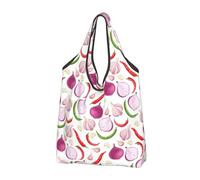 VOSERY Borsa per la spesa riutilizzabile con cipolle, aglio, campana, pepe, borsa per la spesa per alimenti, borsa pieghevole con manici, Nero , taglia unica