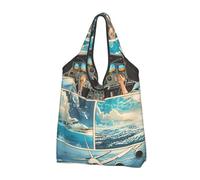 VOSERY Borsa per la spesa riutilizzabile con illustrazione della cabina di pilotaggio di aeroplano fumetto borse della spesa per la spesa borsa pieghevole con manici, Nero, 2 PCS