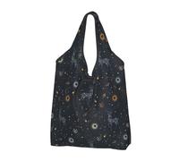 VOSERY Borsa per la spesa riutilizzabile con motivo di cervo costellazione del sole della Via Lattea borse della spesa per la spesa borsa di totalizzatore pieghevole con manici, Nero, 3 PCS