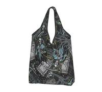 VOSERY Borsa per la spesa riutilizzabile con motivo di lapidi del mietitore triste borse della spesa per la spesa borsa di totalizzatore pieghevole con manici, nero, 2 PCS