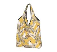VOSERY Borsa per la spesa riutilizzabile con simpatico cacatua e foglie di pappagallo, borsa per la spesa pieghevole con manici, nero, 1 PC