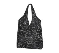 VOSERY Borsa per la spesa riutilizzabile nera con ragnatela per la spesa, pieghevole, con manici, Nero, 3 PCS