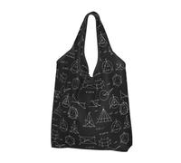 VOSERY Borsa per la spesa riutilizzabile nera con stampa matematica equazione borse della spesa per la spesa borsa di totalizzatore pieghevole con manici, nero, 1 PC
