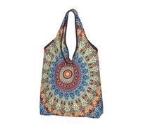 VOSERY Borsa per la spesa riutilizzabile rotonda Mandala borse della spesa per la spesa pieghevole Tote Bag con manici, Nero, 1 PC