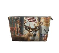 VOSERY Borsa per trucchi in pelle, borsa cosmetica da viaggio, borsa per la cultura da donna, americana, fauna selvatica, cervo, foresta, borsa per il trucco, organizer, graziosa borsa per il trucco