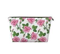 VOSERY Borsa per trucchi in pelle, borsa per cosmetici, borsa da viaggio, borsa per la cultura da donna, fiori di rosa verde, borsa per il trucco, organizer, borsa per il trucco, borsa per il trucco