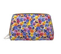 VOSERY Borsa per trucco, trousse da viaggio, borsa per la cultura da donna, giardino, tricromi, viole del pensiero, borsa per il trucco floreale, grande capacità, borsa per il trucco, organizer