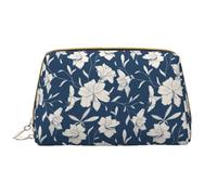 VOSERY Borsa per trucco, trousse da viaggio, borsa per la cultura da donna, gigli, fiori, blu marino, borsa per il trucco, grande capacità, borsa per il trucco, organizer, graziosa borsa per il trucco