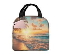 VOSERY Borsa termica per il pranzo con tramonto tropicale, con scena sulla spiaggia, per donne e uomini, adulti, borsa termica per il pranzo, a prova di perdite, riutilizzabile, grande capacità, per