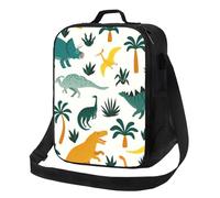 VOSERY Borsa termica per il pranzo per donne e uomini, borsa per il pranzo riutilizzabile per viaggi di lavoro, dinosauri e foglie tropicali, grande capacità, borsa termica per il pranzo