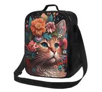 VOSERY Borsa termica per il pranzo per donne e uomini, borsa per il pranzo riutilizzabile per viaggi di lavoro, corona di fiori, gatto, grande capacità, borsa termica per il pranzo