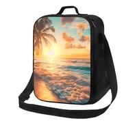 VOSERY Borsa termica per il pranzo per donne e uomini, borsa per il pranzo riutilizzabile per viaggi di lavoro, tramonto tropicale, scena sulla spiaggia, grande capacità, borsa termica per il pranzo