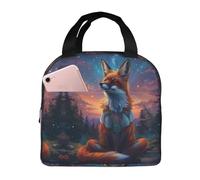 VOSERY Borsa termica per il pranzo per donne e uomini, cielo stellato che medita volpe termica, a prova di perdite, riutilizzabile, grande capacità, per lavoro, ufficio, picnic, viaggi