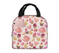 VOSERY Borsa termica per il pranzo per donne e uomini, con stampa macaron e cupcake rosa, borsa termica per il pranzo, a prova di perdite, riutilizzabile, di grande capacità, per lavoro, ufficio