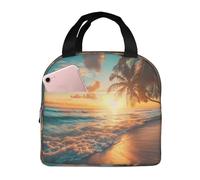 VOSERY Borsa termica per il pranzo, per donne e uomini, con tramonto tropicale, scena sulla spiaggia, borsa termica, a prova di perdite, riutilizzabile, grande capacità, per lavoro, ufficio, picnic