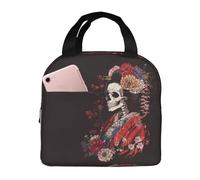 VOSERY Borsa termica per il pranzo, per donne e uomini, scheletro geisha con fiori, borsa termica, a prova di perdite, riutilizzabile, grande capacità, per lavoro, ufficio, picnic, viaggi
