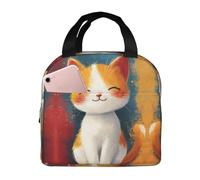 VOSERY Borsa termica per il pranzo, unisex, con gattino sorridente allegro, per donne e uomini, riutilizzabile, isolata, a prova di perdite, contenitore per il pranzo per viaggi, lavoro, scuola