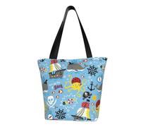 VOSERY Borsa tote da donna, motivo: animali marini pirati con cerniera e tasche interne, borse estetiche a tracolla