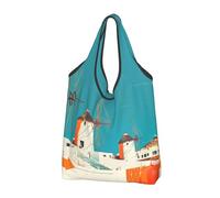 VOSERY Borse della spesa riutilizzabili dei mulini a vento greci variopinti per la spesa borsa di totalizzatore pieghevole con le maniglie, nero, 1 PC
