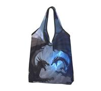 VOSERY Borse della spesa riutilizzabili del drago del fulmine nero e blu per la spesa borsa di totalizzatore pieghevole con le maniglie, nero, 3 PCS