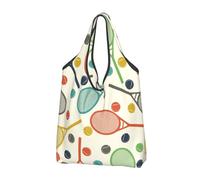 VOSERY Borse della spesa riutilizzabili della spesa della racchetta e della palla da tennis per la spesa Borsa di totalizzatore pieghevole con manici, Nero, 1 PC