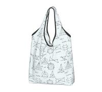 VOSERY Borse della spesa riutilizzabili della spesa della stampa dell'equazione della matematica per la borsa di totalizzatore pieghevole della drogheria con le maniglie, nero, 3 PCS