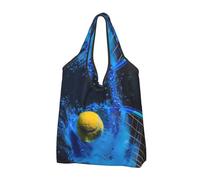 VOSERY Borse della spesa riutilizzabili delle borse della spesa della palla da tennis di sport per la spesa Borsa di totalizzatore pieghevole con le maniglie, nero, 1 PC