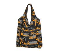 VOSERY Borse della spesa riutilizzabili delle borse della spesa dell'escavatore giallo per la borsa di totalizzatore pieghevole delle drogherie con le maniglie, Nero, 2 PCS